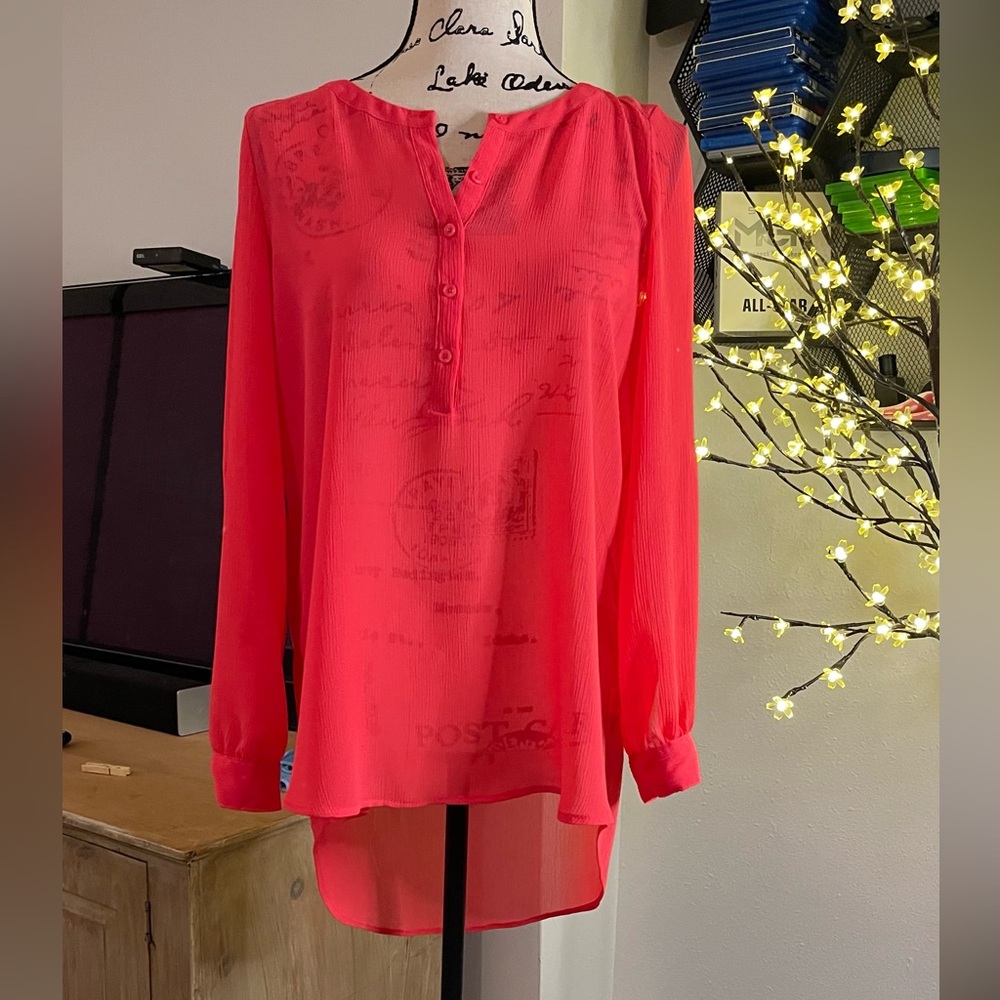Candies- Sweet oversized blouse in a beautiful bright coral color, Size Large